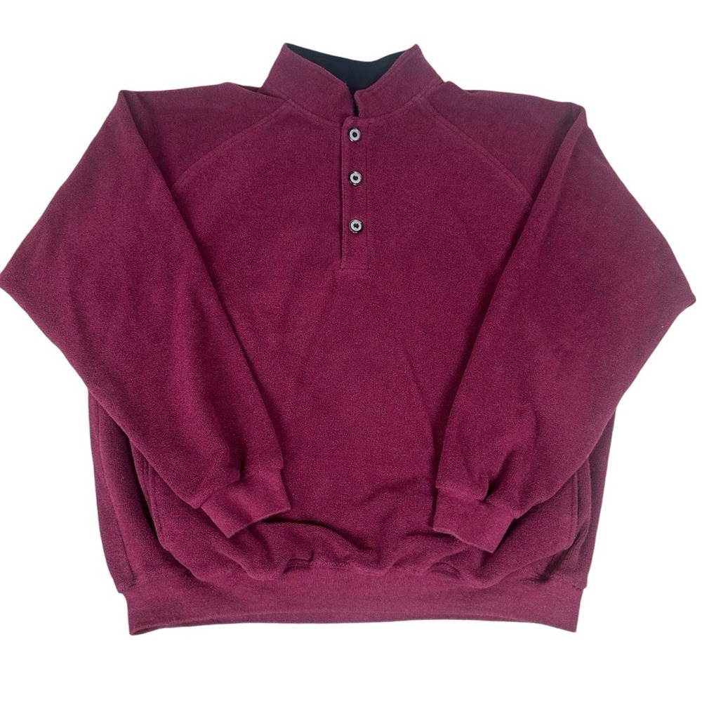 Straight Down Henley Collared Sweater Mens XL Burgundy Pockets Grandpa Soft USA
